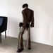 Men's Clothing Men's Distressed Maillard Brown Jeans Autumn Mountain Style Retro Niche Patchwork Slightly Flared Pants_mkmklike.com