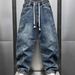 Men's Casual Loose Fit Denim Jeans With Contrast Stitching Straight Leg Wide Trousers For Spring Fashion_mkmklike.com