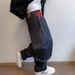 Men's Clothing Vintage Washed Distressed Denim Jeans For Men - Korean Style Relaxed Fit Straight Leg With Color Blocking & Turn-up Hem_mkmklike.com