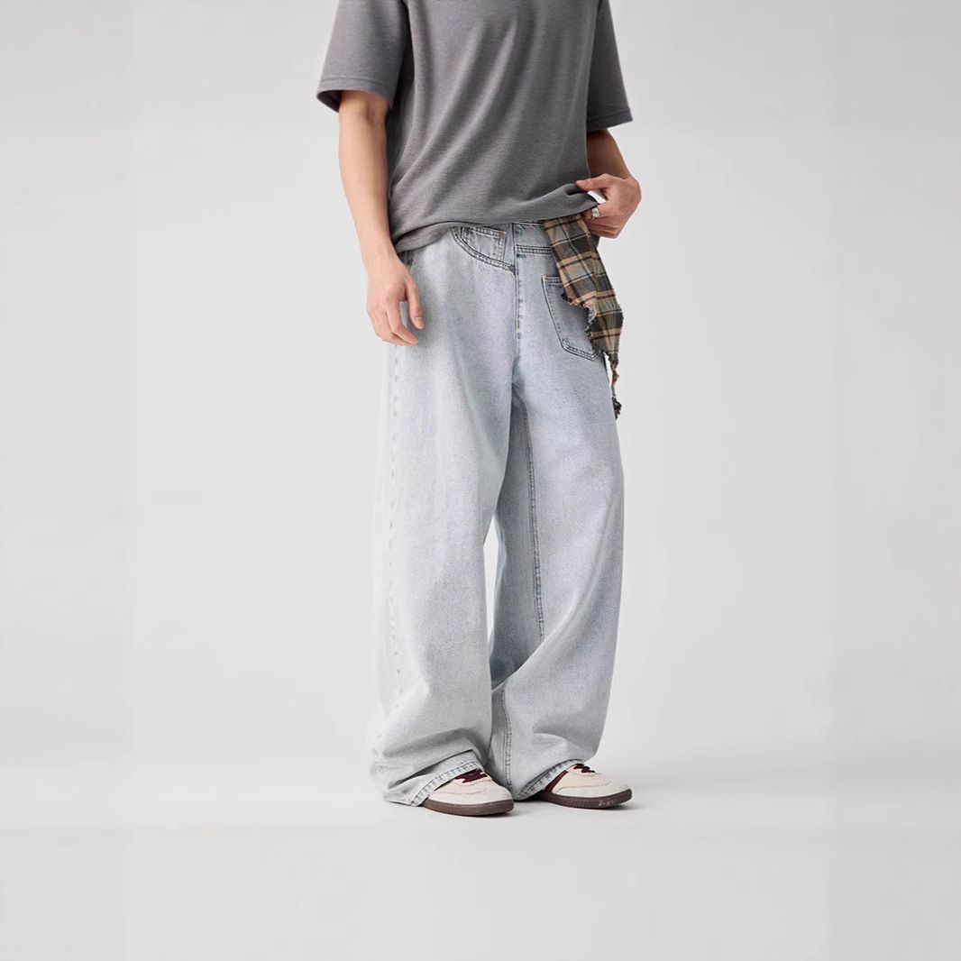 Men's Distressed Wrap Jeans - Avant-Garde Washed Denim Pants With Structured Fit For Casual Streetwear_mkmklike.com