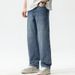 Loose Fit Casual Jeans For Men Street Style Washed Blue Loose Straight Leg Korean Style Wide Leg Jeans_mkmklike.com