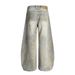 Wasteland Style Distressed Dirty Denim Scimitar Pants Men's Trendy Punk Paint Splatter Washed Wide-Leg Trousers_mkmklike.com