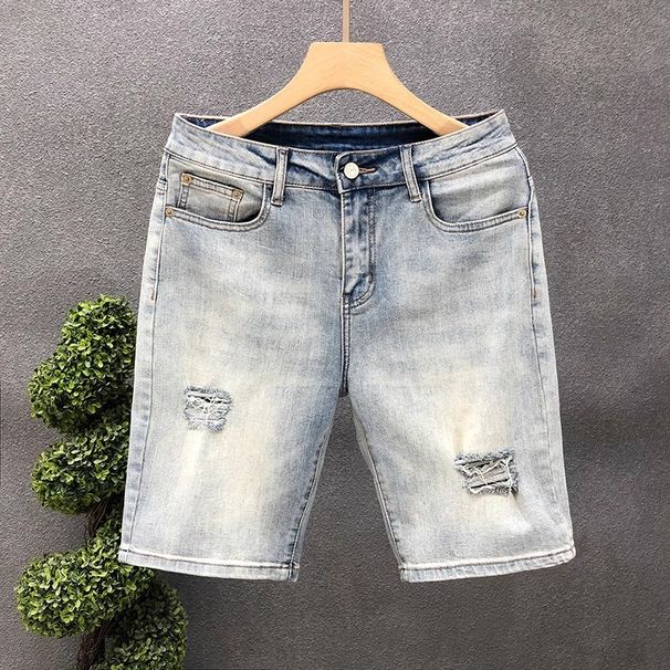 Men's Clothing Men's Slim Fit Cropped Ripped Jeans Summer Trendy Brand Light Color Versatile Stretch Style For Formal & Casual_mkmklike.com
