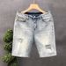 Men's Clothing Men's Slim Fit Cropped Ripped Jeans Summer Trendy Brand Light Color Versatile Stretch Style For Formal & Casual_mkmklike.com