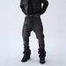 Distressed Washed Black Striped Faded Straight Leg Flared Jeans American High Street Style Slim Fit With Splatter Paint And Frayed Edges_mkmklike.com