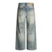 Post-apocalyptic Style Washed Gradient Ripped Jeans Men's Street Fashion Vintage Dirty Wide-leg Straight Long Pants_mkmklike.com