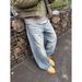 Unisex Vintage Washed Wide-Leg Jeans With Whisker Distressing – Retro High-Waisted Denim Pants For Casual & Commute Wear_mkmklike.com