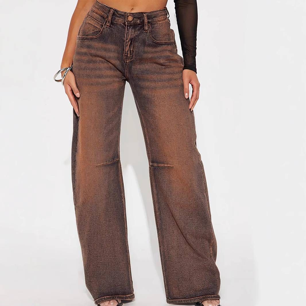 Women's Clothing Street Style Women's Straight Pants Heavy Wash Stretch Jeans_mkmklike.com