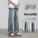 Men's Classic Straight Leg Jeans - Mid Rise Washed Denim Pants For Casual Wear (Retro & Blue) Breathable Cotton Blend_mkmklike.com
