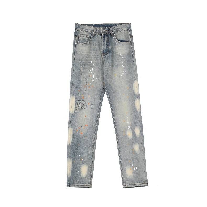 Men's Clothing Street Hip Hop Retro Washed Old Ink Graffiti Ripped Straight Jeans For Men_mkmklike.com