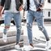 Spring Autumn 2025 Fashion European-USA Style Jeans Men's Cotton Mid Waist Broken Hole Skinny Cowboy Pants S-3XL_mkmklike.com