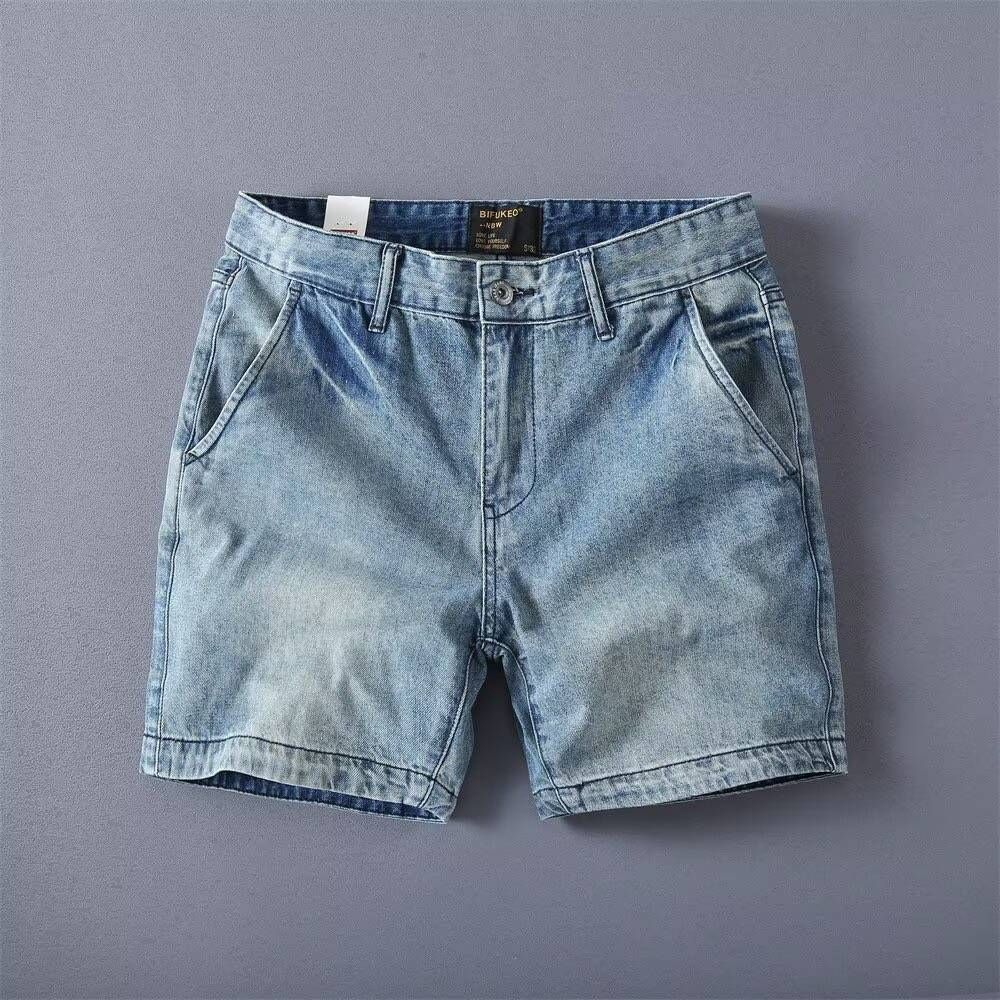2025 Trendy Men's Denim Shorts, Washed Straight-cut, Casual, Loose-fitting, Versatile, Three-quarter Length Pants_mkmklike.com
