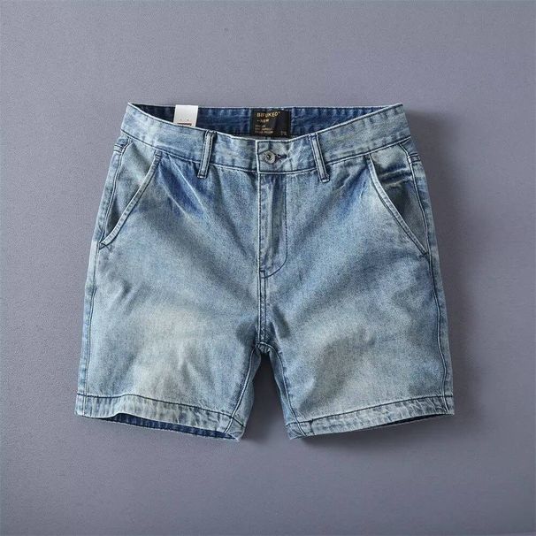 2025 Trendy Men's Denim Shorts, Washed Straight-cut, Casual, Loose-fitting, Versatile, Three-quarter Length Pants_mkmklike.com