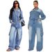 Vintage Washed Denim Jumpsuit – Oversized Workwear Overalls With Multi-Pockets, Relaxed Fit & Distressed Finish (Blue, S-2XL)_mkmklike.com