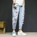 Men's Summer Thin Ripped Jeans Trendy Loose Straight Leg Mid-Waist Cropped Casual Trousers High Street Style_mkmklike.com