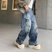 Men's Clothing Oversized Straight Leg Jeans – Streetwear Distressed Denim Pants With Hand-Painted Graffiti (S-3XL, Blue Wash, No Stretch)_mkmklike.com