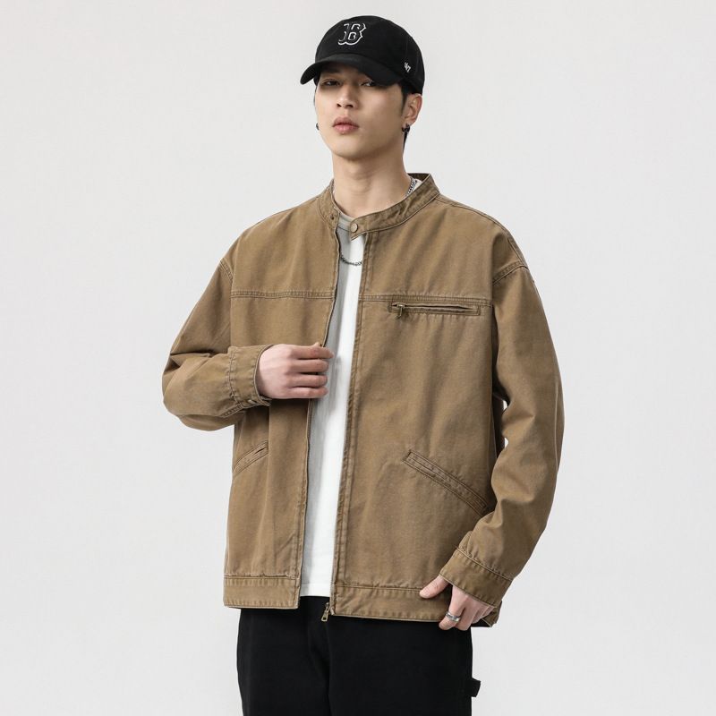 Men's Clothing Retro Washed Denim Jacket Handsome Stand Collar Casual Jacket_mkmklike.com
