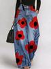 Women's Loose Fit Printed Denim Jeans Comfortable Wide Leg Trousers For Casual Wear_mkmklike.com