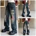 Streetwear Jeans - Vintage Graffiti Print Relaxed Straight-Leg Pants | Oversized Hip-Hop Denim With Distressed Details_mkmklike.com