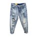 Men's Distressed Loose Fit Denim Jeans Straight Leg Nine-Part Harem Pants Spring 2024 Trendy Streetwear Casual_mkmklike.com