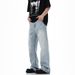 Men's Clothing Retro Washed Blue Flared Jeans High End Design Niche Simple Versatile Casual Pants_mkmklike.com