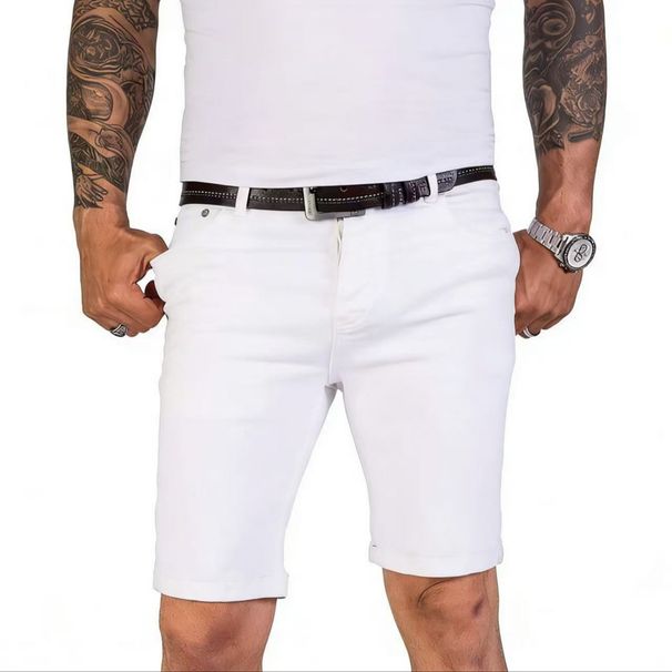 Men's White Denim Shorts Simple Stylish Business-Like Summer Wear_mkmklike.com
