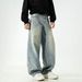 Men's American Retro Oversized Jeans High Street Style Washed Distressed Straight Leg Loose Fitting Long Pants For Autumn_mkmklike.com