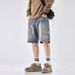 Men's Clothing Workwear Denim Shorts Men's High Street Fashion Straight Leg Fall Feeling Large Pocket Wide Leg Retro Cropped Trousers_mkmklike.com