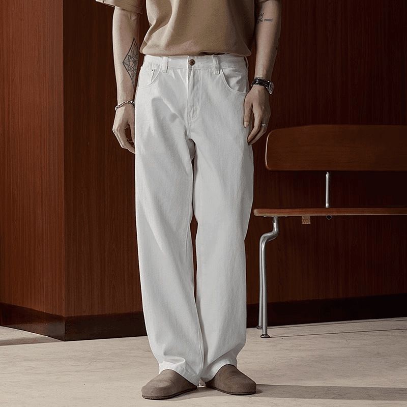 Nordmann White Jeans Men Spring Autumn Loose Straight Versatile Casual European American High Street Trendy Cool Wide-Leg Long_mkmklike.com
