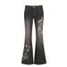 Women's Clothing Vintage American Low-Rise Flared Jeans For Women - Slim Fit, High-Waist, Retro Stretch Denim With Botanical Embroidery_mkmklike.com