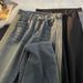 Men's Clothing Washed Distressed Vintage Blue Jeans High Street Striped Loose Straight Wide Leg Pants_mkmklike.com