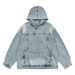 Old Washed Hooded Denim Sweatshirt With Retro Street Style, Loose Fitting Couple Jacket, Men's Jacket_mkmklike.com