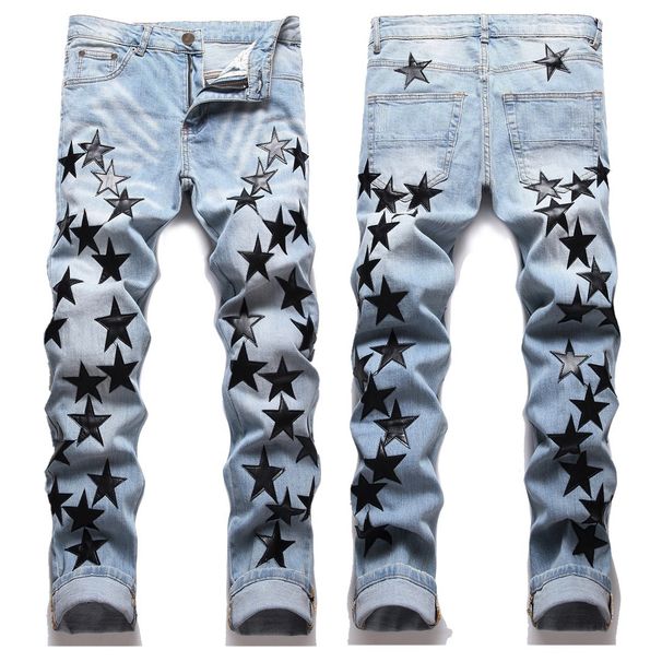 2024 Star Regular Fashion High Street Cowboy Men, Slim Fit, Elastic, Handsome, Trendy, Men's Pants For Men_mkmklike.com
