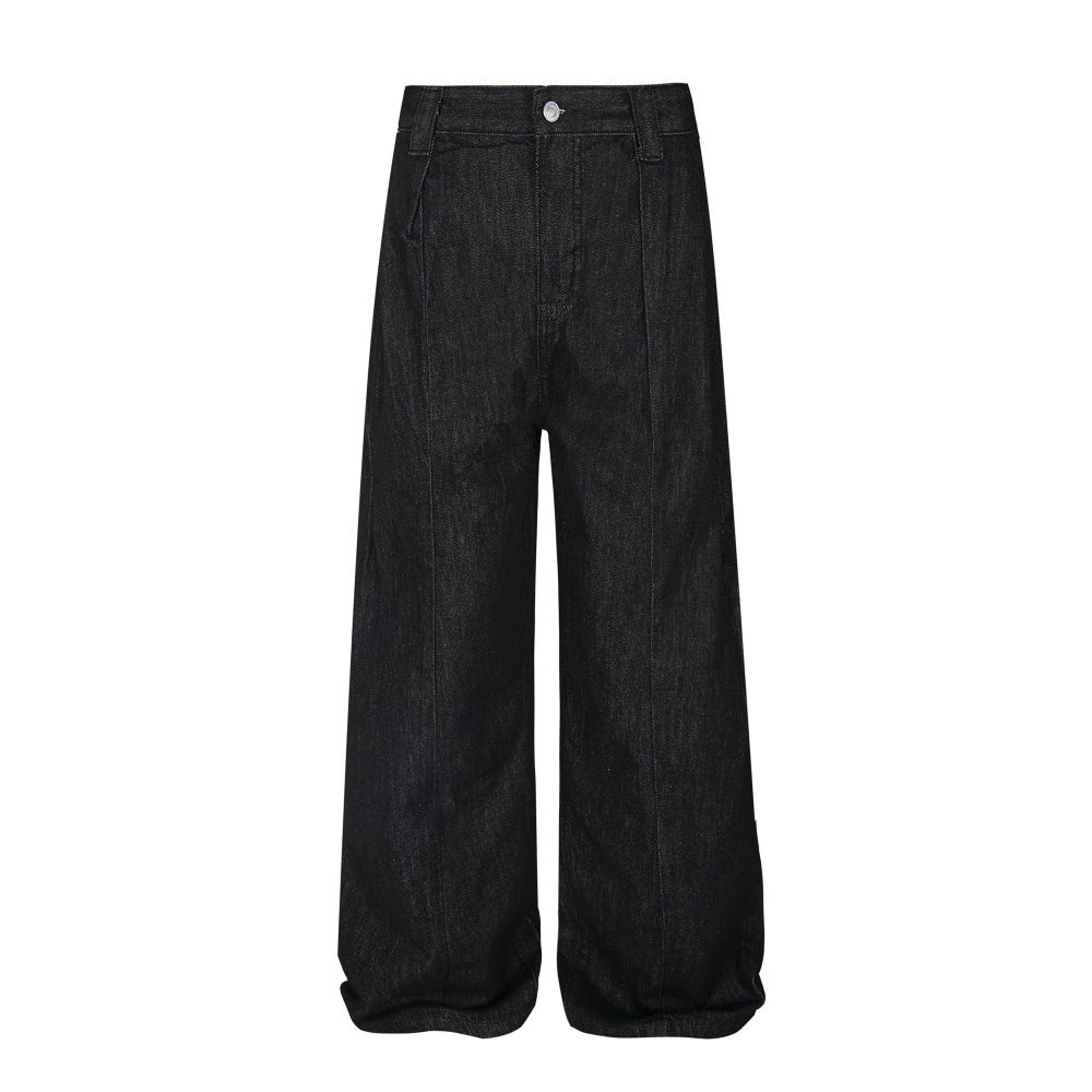 Wide-Leg Jeans Men's Vibe Trendy Brand American Style Solid Color Deconstructed Spliced Design Sense Loose Casual_mkmklike.com