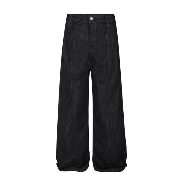 Wide-Leg Jeans Men's Vibe Trendy Brand American Style Solid Color Deconstructed Spliced Design Sense Loose Casual_mkmklike.com