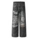 Men's High Street Vintage Washed Distressed Straight Leg Jeans With 3D Print, Loose Fit, Retro Denim Pants For Casual Wear_mkmklike.com