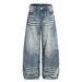 Unisex High Street Distressed Wide-Leg Bootcut Denim Pants Vintage Washed Cotton Blend Blue Jeans for Men Women S-XL_mkmklike.com