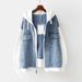 Plus Size Denim Jacket For Women – Oversized Hooded Baseball Style, Comfort Fit (L-4XL, Pink/White)_mkmklike.com