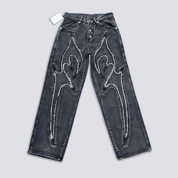 Vintage Ripped Washed Embroidery Black Blue Baggy Jeans For Men And Women High Street Casual Denim Trousers Oversized_mkmklike.com
