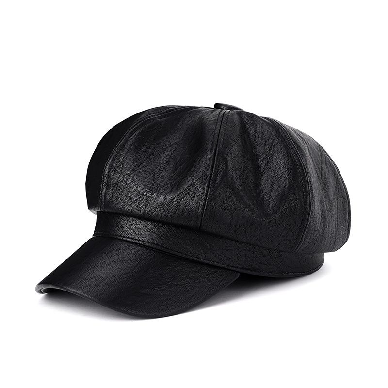 Hot Sale Autumn Hats for Women Solid Plain Octagonal Newsboy Men Ladies Casual PU Leather Hat Winter Beret Painter Cap_mkmklike.com