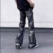 Nordmann American Style Vibe High Street Retro Batik Washed Jeans For Men With Zipper Design, Niche Flared Slimming Pants_mkmklike.com