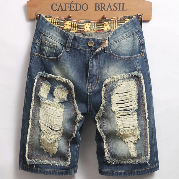 Men's Clothing Summer Men's Denim Shorts Ripped Personalized Distressed 5 Point Style For Formal & Casual Retro Distressed_mkmklike.com