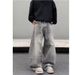 Nordmann American Style Vibe Retro Distressed Gray Ink-Splattered Scimitar Jeans For Men, Niche Design High Street Wide-Leg Pants_mkmklike.com