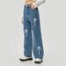 Women's Clothing Butterfly Embellished High Waist Wide Leg Jeans For Women - Flowy Denim Pants With Bohemian Style, Comfortable Cotton Blend, XS-2XL_mkmklike.com