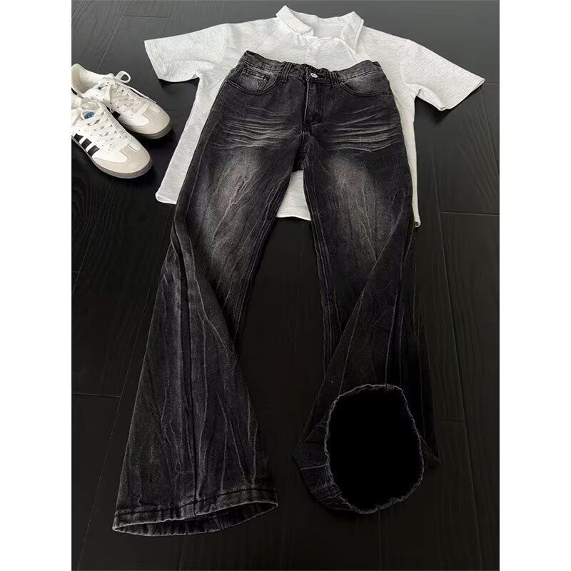 Men’s Blue Lightning Wash Jeans – Slim Fit Bootcut Pants With Straight-Leg Styling (Blue/Black, Sizes S-3XL)_mkmklike.com