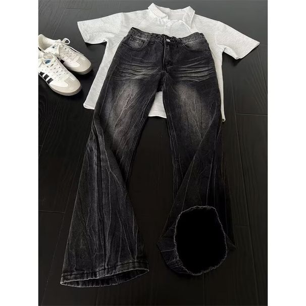 Men’s Blue Lightning Wash Jeans – Slim Fit Bootcut Pants With Straight-Leg Styling (Blue/Black, Sizes S-3XL)_mkmklike.com