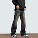 Men's Clothing High Street Washed Black Splatter Paint Jeans Trendy Brand Vibe Retro Style Loose Straight Leg Gathered Design Slimming Trousers_mkmklike.com
