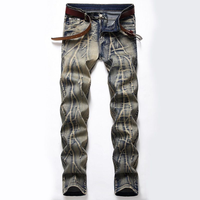 "Men's Light Wash Stretch Jeans – Straight Leg Vintage Style In Blue & Nostalgic White (Sizes 28-42)"_mkmklike.com