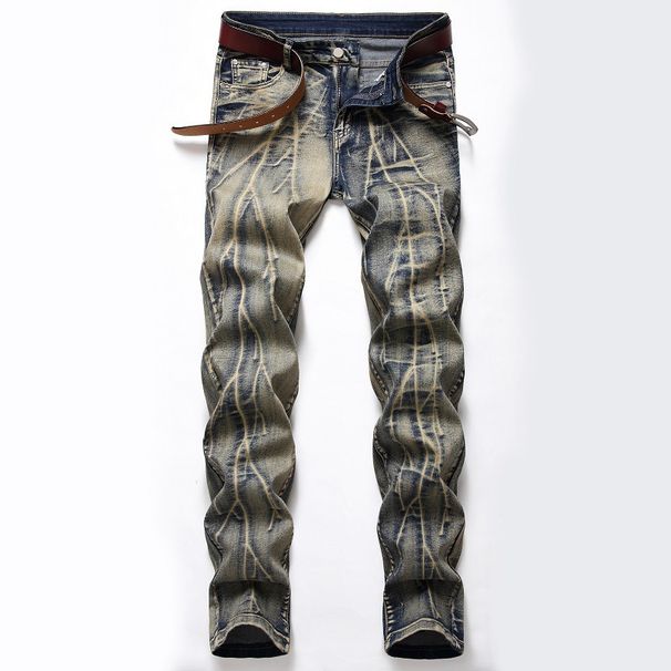 "Men's Light Wash Stretch Jeans – Straight Leg Vintage Style In Blue & Nostalgic White (Sizes 28-42)"_mkmklike.com