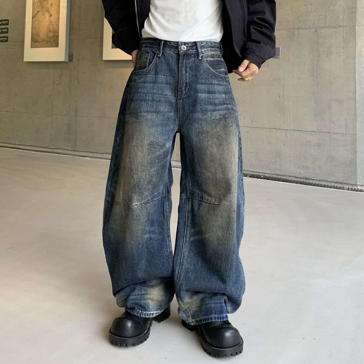 Men's Vintage High Street Distressed Jeans - Parisian Style Straight Leg Denim Pants With Washed Finish_mkmklike.com